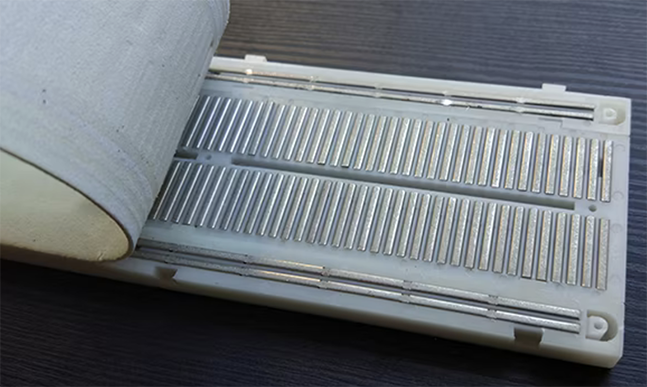 The wirings in the breadboard shown