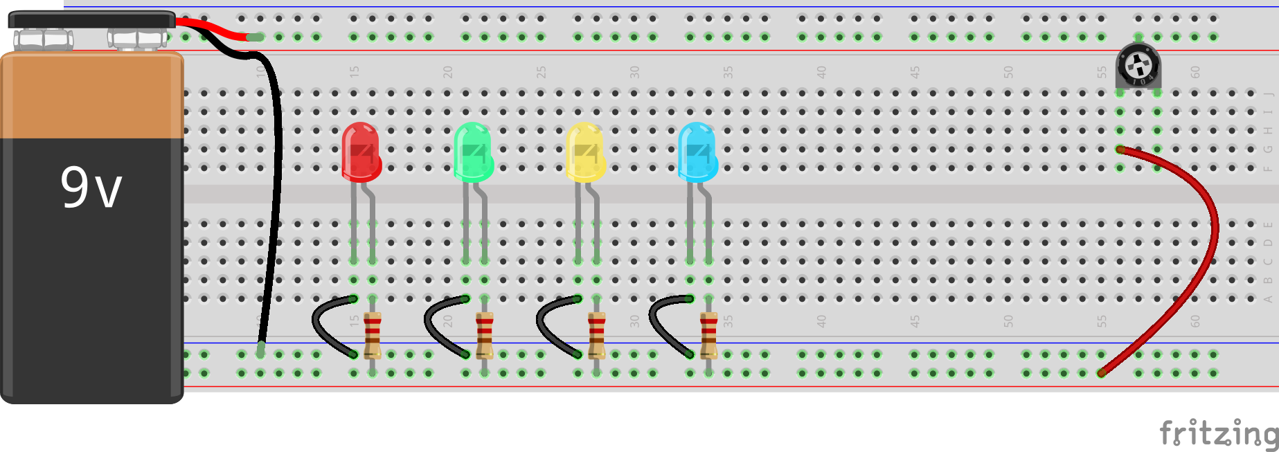 Model of the parallel leds with a variable resistor